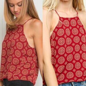 🦋 BRANDY MELVILLE Red Keira Medallion Halter Tank Top One Size Casual Boho Cute